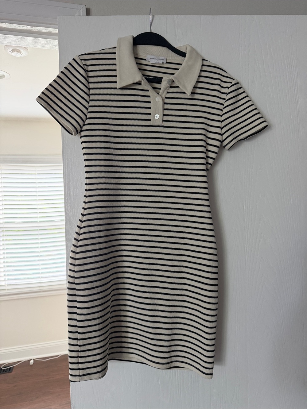 Lovers + Friends Cream and Black Striped Polo Mini Dress
